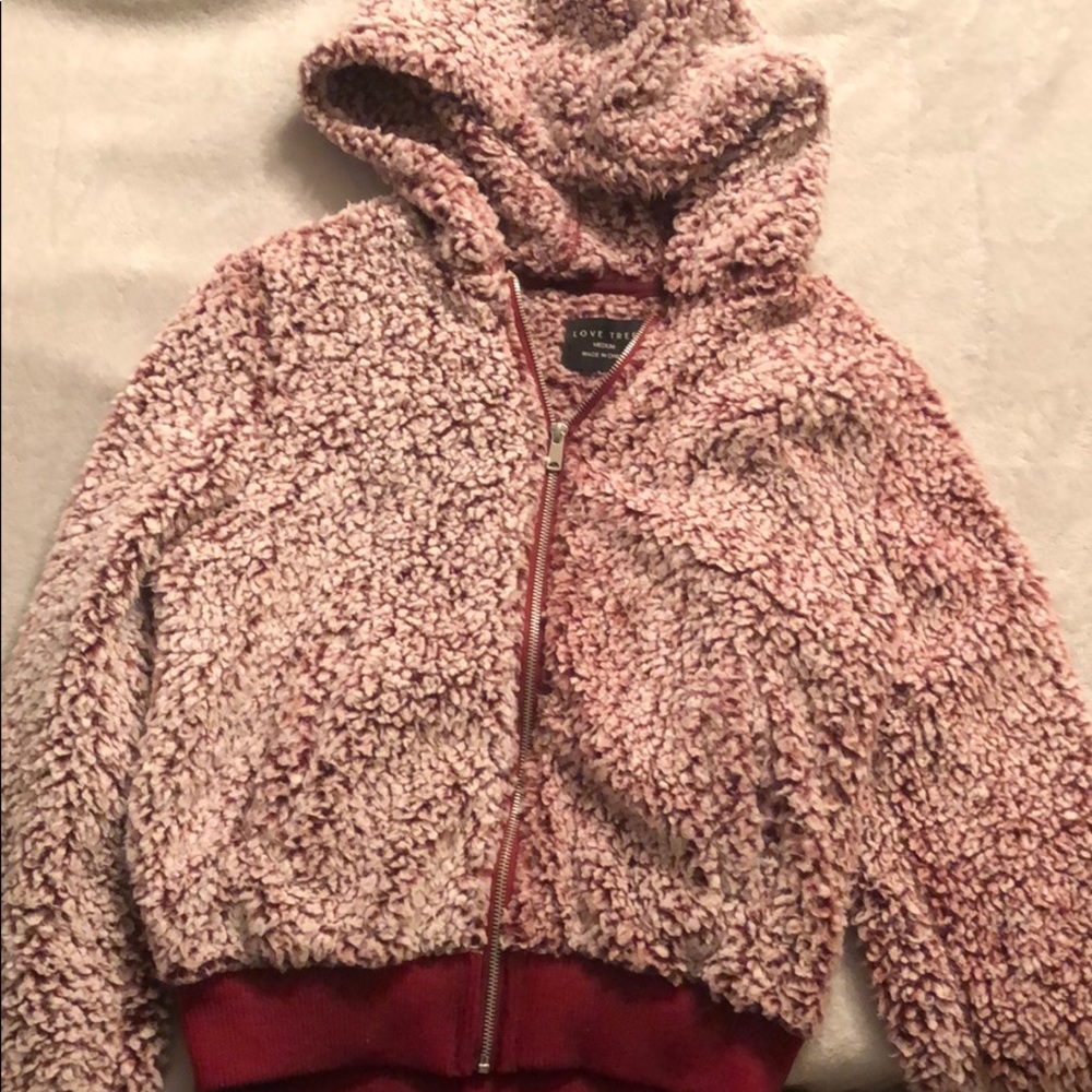 Love tree faux fur jacket zip up